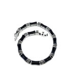 Bamboo Style Bracelet Set With Black Enamel And Marcasite In 925 English Hallmarked Sterling Silver 7 Bamboo Style Bracelet Set With Black Enamel And Marcasite In 925 English Hallmarked Sterling Silver