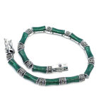 Bamboo Style Bracelet Set With Green Enamel And Marcasite In 925 English Hallmarked Sterling Silver