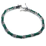 Bamboo Style Bracelet Set With Green Enamel And Marcasite In 925 English Hallmarked Sterling Silver