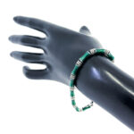 Bamboo Style Bracelet Set With Green Enamel And Marcasite In 925 English Hallmarked Sterling Silver