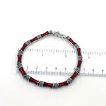 Bamboo Style Bracelet Set With Red Enamel And Marcasite In 925 English Hallmarked Sterling Silver