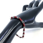Bamboo Style Bracelet Set With Red Enamel And Marcasite In 925 English Hallmarked Sterling Silver