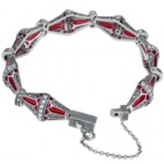 Elizabethan Style Bracelet Set with Red Enamel, Opal and Marcasite in 925 English Hallmarked Sterling Silver