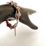 Elizabethan Style Bracelet Set with Red Enamel, Opal and Marcasite in 925 English Hallmarked Sterling Silver