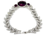 Elegant Bracelet Rhodium Plated Metal Alloy Set With Purple And Clear Czech Crystals