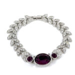 Elegant Bracelet Rhodium Plated Metal Alloy Set With Purple And Clear Czech Crystals