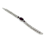 Elegant Bracelet Rhodium Plated Metal Alloy Set With Purple And Clear Czech Crystals