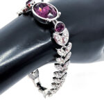 Elegant Bracelet Rhodium Plated Metal Alloy Set With Purple And Clear Czech Crystals