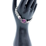Elegant Bracelet Rhodium Plated Metal Alloy Set With Purple And Clear Czech Crystals