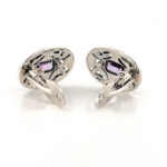 Victorian Style Clip On Earrings With Amethyst And Marcasite Detail Finished In 925 English Hallmarked Sterling Silver