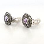 Victorian Style Clip On Earrings With Amethyst And Marcasite Detail Finished In 925 English Hallmarked Sterling Silver