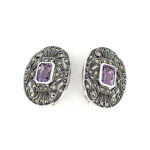 Victorian Style Clip On Earrings With Amethyst And Marcasite Detail Finished In 925 English Hallmarked Sterling Silver