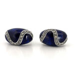 Elizabethan Style Drop Earrings With Blue Enamel And Marcasite Detail Finished In 925 English Hallmarked Sterling Silver