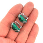 Elizabethan Style Drop Earrings With Green Enamel And Marcasite Detail Finished In 925 English Hallmarked Sterling Silver