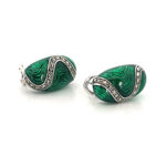 Elizabethan Style Drop Earrings With Green Enamel And Marcasite Detail Finished In 925 English Hallmarked Sterling Silver