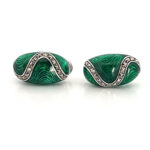 Elizabethan Style Drop Earrings With Green Enamel And Marcasite Detail Finished In 925 English Hallmarked Sterling Silver