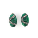 Elizabethan Style Drop Earrings With Green Enamel And Marcasite Detail Finished In 925 English Hallmarked Sterling Silver