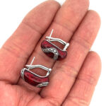 Elizabethan Style Post Clip Earrings With Red Enamel And Marcasite Detail Finished In 925 English Hallmarked Sterling Silver