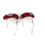 Elizabethan Style Post Clip Earrings With Red Enamel And Marcasite Detail Finished In 925 English Hallmarked Sterling Silver