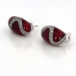 Elizabethan Style Post Clip Earrings With Red Enamel And Marcasite Detail Finished In 925 English Hallmarked Sterling Silver