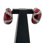 Elizabethan Style Post Clip Earrings With Red Enamel And Marcasite Detail Finished In 925 English Hallmarked Sterling Silver