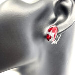 Elizabethan Style Post Clip Earrings With Red Enamel And Marcasite Detail Finished In 925 English Hallmarked Sterling Silver