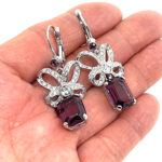 Elegant Drop Earrings Elizabethan Style Rhodium Plated Metal Alloy Set With Clear And Purple Czech Crystals
