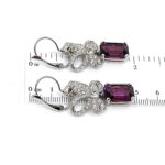 Elegant Drop Earrings Elizabethan Style Rhodium Plated Metal Alloy Set With Clear And Purple Czech Crystals