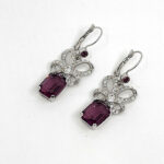 Elegant Drop Earrings Elizabethan Style Rhodium Plated Metal Alloy Set With Clear And Purple Czech Crystals