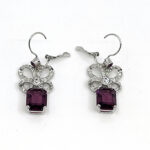Elegant Drop Earrings Elizabethan Style Rhodium Plated Metal Alloy Set With Clear And Purple Czech Crystals