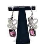 Elegant Drop Earrings Elizabethan Style Rhodium Plated Metal Alloy Set With Clear And Purple Czech Crystals