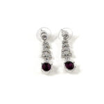 Elegant Drop Earrings 1950s Style Rhodium Plated Metal Alloy Set With Enamel And Purple Czech Crystals