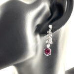 Elegant Drop Earrings 1950s Style Rhodium Plated Metal Alloy Set With Enamel And Purple Czech Crystals