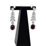 Elegant Drop Earrings 1950s Style Rhodium Plated Metal Alloy Set With Enamel And Purple Czech Crystals