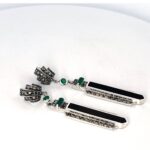 Art Deco Style Drop Earrings With Onyx Green Agate And Marcasite Detail Finished In 925 English Hallmarked Sterling Silver