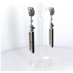 Art Deco Style Drop Earrings With Onyx Green Agate And Marcasite Detail Finished In 925 English Hallmarked Sterling Silver
