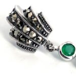 Art Deco Style Drop Earrings With Onyx Green Agate And Marcasite Detail Finished In 925 English Hallmarked Sterling Silver