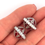 Elizabethan Style Earrings With Red Enamel Opal And Marcasite Detail Finished In 925 English Hallmarked Sterling Silver