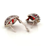 Elizabethan Style Earrings With Red Enamel Opal And Marcasite Detail Finished In 925 English Hallmarked Sterling Silver