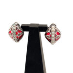 Elizabethan Style Earrings With Red Enamel Opal And Marcasite Detail Finished In 925 English Hallmarked Sterling Silver