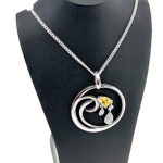 Necklace With Citrine And Cubic Zirconia Finished In 925 English Hallmarked Sterling Silver