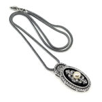 Art Deco Style Black Enamel Pearl And Crystal Necklace Finished In 925 English Hallmarked Sterling Silver