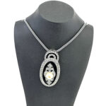 Art Deco Style Black Enamel Pearl And Crystal Necklace Finished In 925 English Hallmarked Sterling Silver