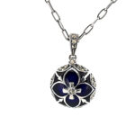 Elizabethan Style Necklace With Blue Enamel And Marcasite Finished In 925 English Hallmarked Sterling Silver