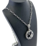 Elizabethan Style Necklace With Blue Enamel And Marcasite Finished In 925 English Hallmarked Sterling Silver