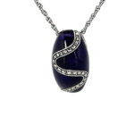 Elizabethan Style Necklace With Blue Enamel And Marcasite Finished In 925 English Hallmarked Sterling Silver
