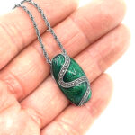 Elizabethan Style Necklace With Green Enamel And Marcasite Finished In 925 English Hallmarked Sterling Silver