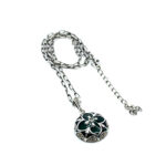 Elizabethan Style Necklace With Green Enamel And Marcasite Finished In 925 English Hallmarked Sterling Silver