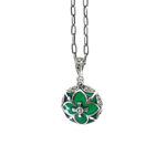 Elizabethan Style Necklace With Green Enamel And Marcasite Finished In 925 English Hallmarked Sterling Silver