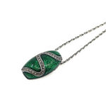 Elizabethan Style Necklace With Green Enamel And Marcasite Finished In 925 English Hallmarked Sterling Silver